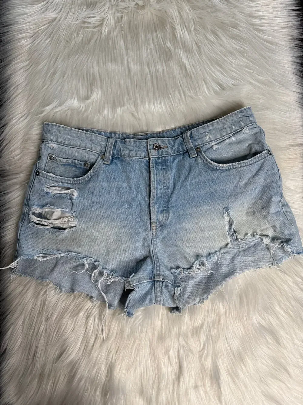 Zara Light Wash High Waisted Distressed Ripped Denim Cut Offs